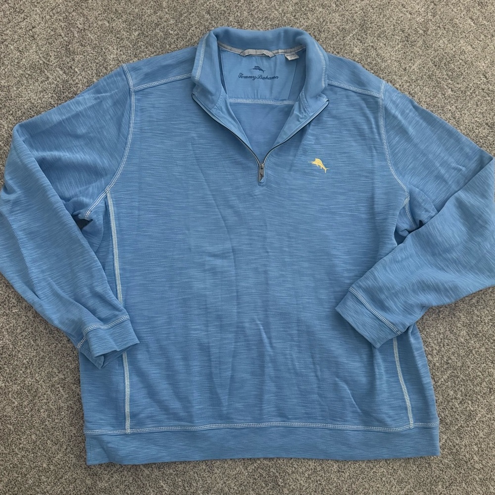 Tommy Bahama 2XLT Light Blue men’s quarter Zip-Up cotton soft tencel LS